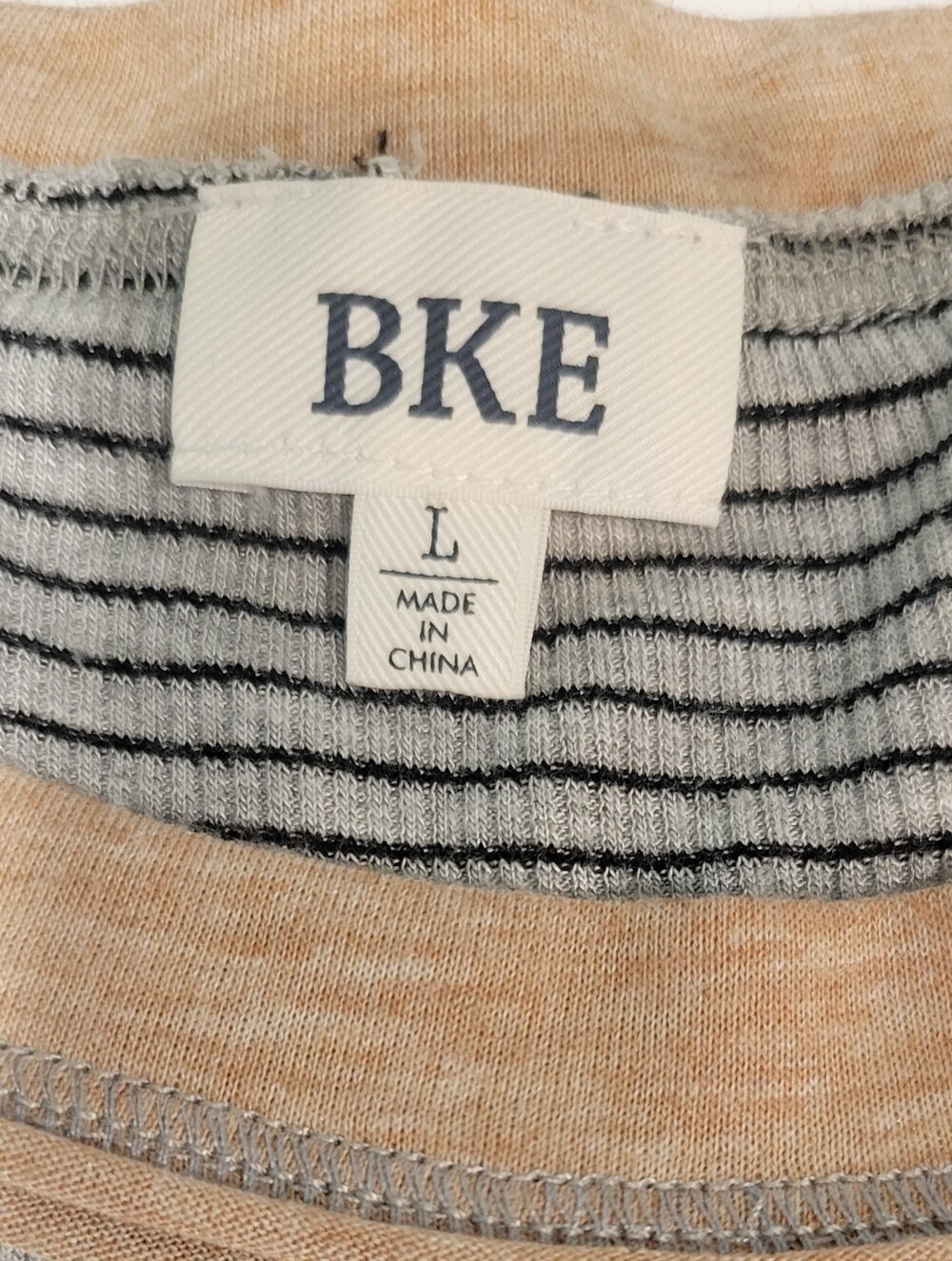 Lg BKE Raw Hemmed Short Sleeve Striped Tee in Black and Tan Accent. Worn Twice. - Picture 9 of 11